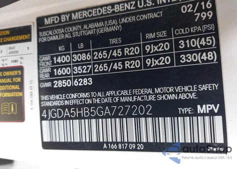 2016 Mercedes-Benz Gle 350 4Matic from USA, damaged, VIN 4JGDA5HB5GA727202